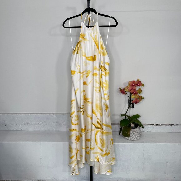 NWT Cult Gaia Womens Yellow Multicolor Chelsea Floral Silk Midi Dress Size M - Picture 2 of 14